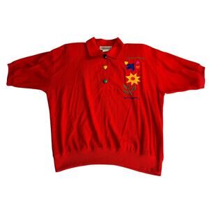 Vintage Peter Popovitch Embroidered Blouse Heart Buttons 80s78
